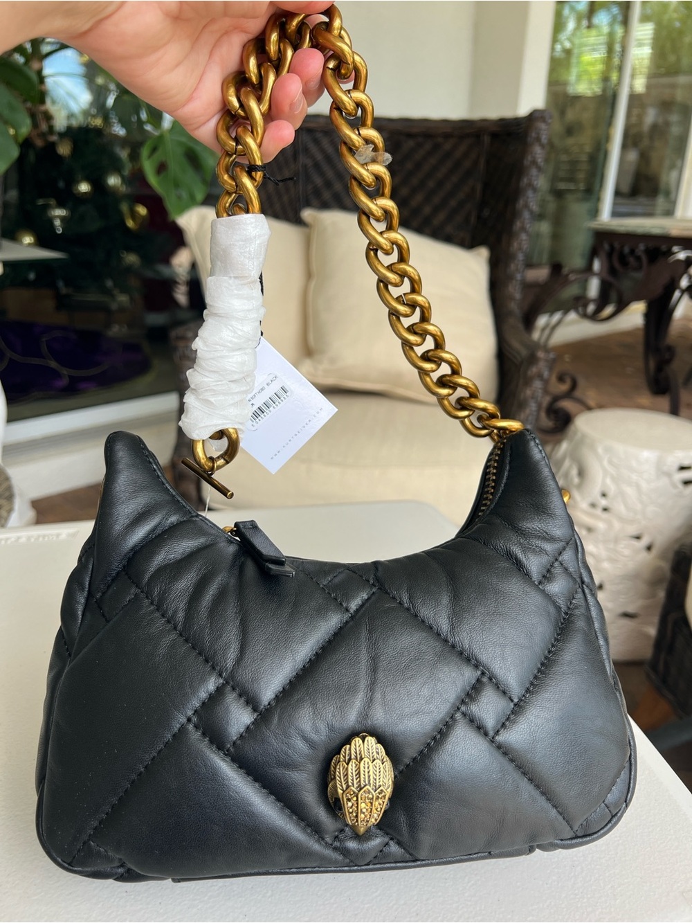 Kurt Geiger Kensington Small Quilted Hobo on Chain Black NWT - Picture 4 of 15